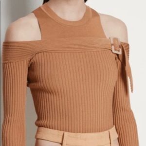 NWT Jonathan Simkhai rib cold shoulder pullover